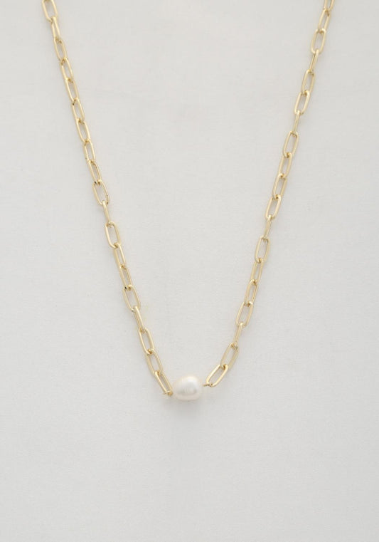 Pearl Bead Oval Link Necklace